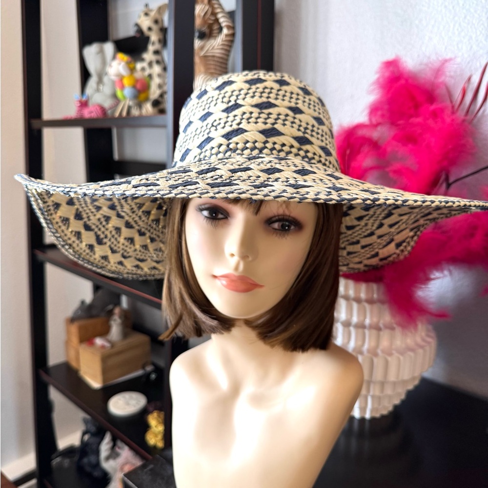 Blue and White Woven Paper Sun Hat